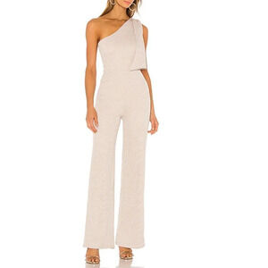 NEW Revolve Lovers + Friends Jumpsuit Cream One Shoulder Glittery Castle  Large